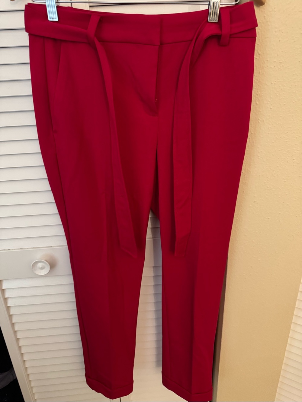LOFT Red Belted Tapered Trousers